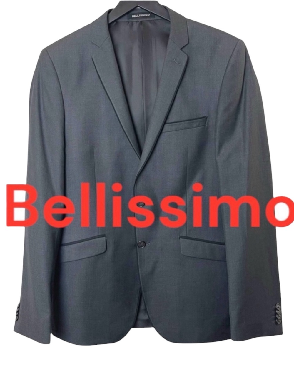 Bellissimo (Tip Top) Dark Grey Black Piping 2 Button Notch Lapel Blazer (40T)